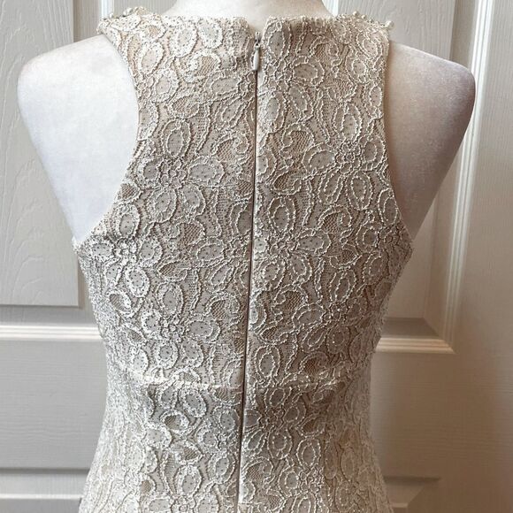 Cache Champagne Lace Gown with Pearl Neck and Godet Mesh Insert Size 4 EUC - Picture 10 of 13